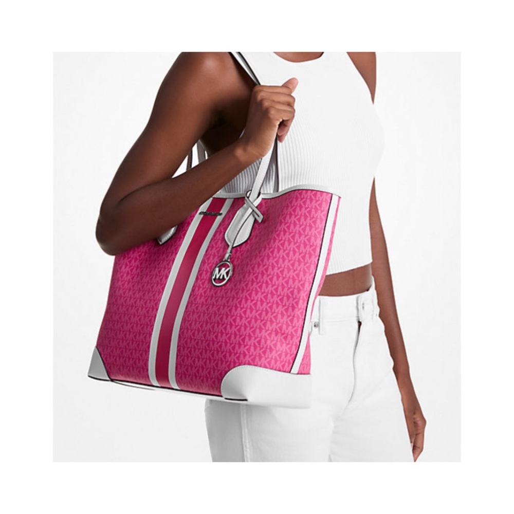 NWT Michael Kors Eva Large Signature Logo Stripe Tote Bag and Wallet Set - Picture 4 of 12